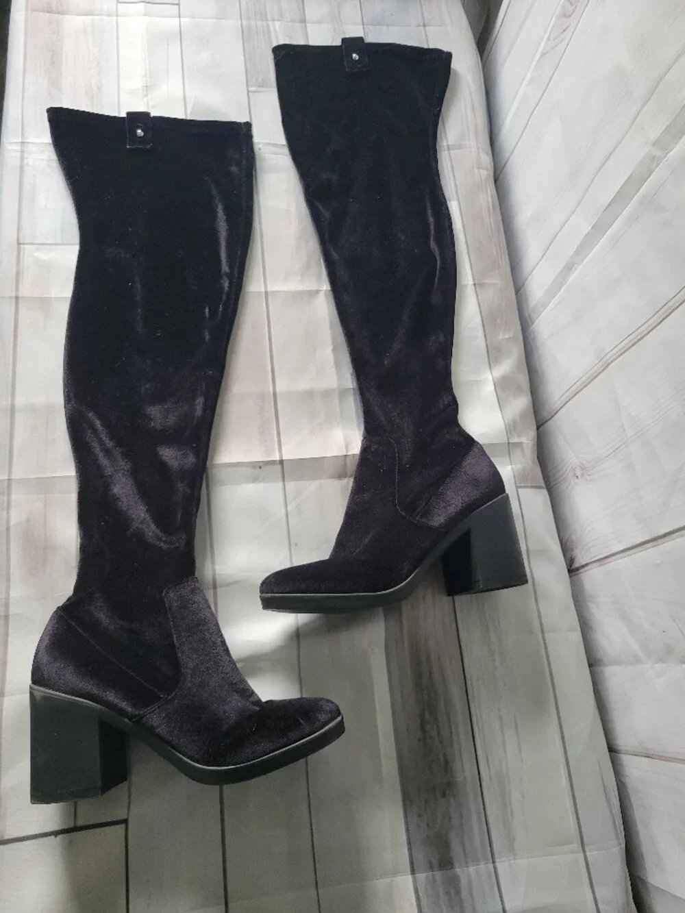 Forever 21 Black Velvet Over-the-Knee Chunky Heel Boots, Women’s 9, Stretch